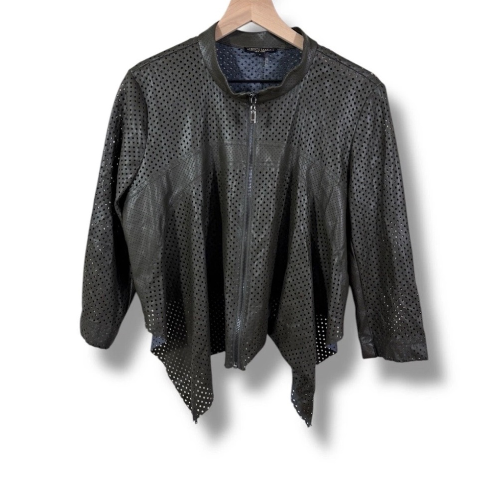 Woman's Alberto Makali Large Faux Laser Cut Assymetical Jacket Brown